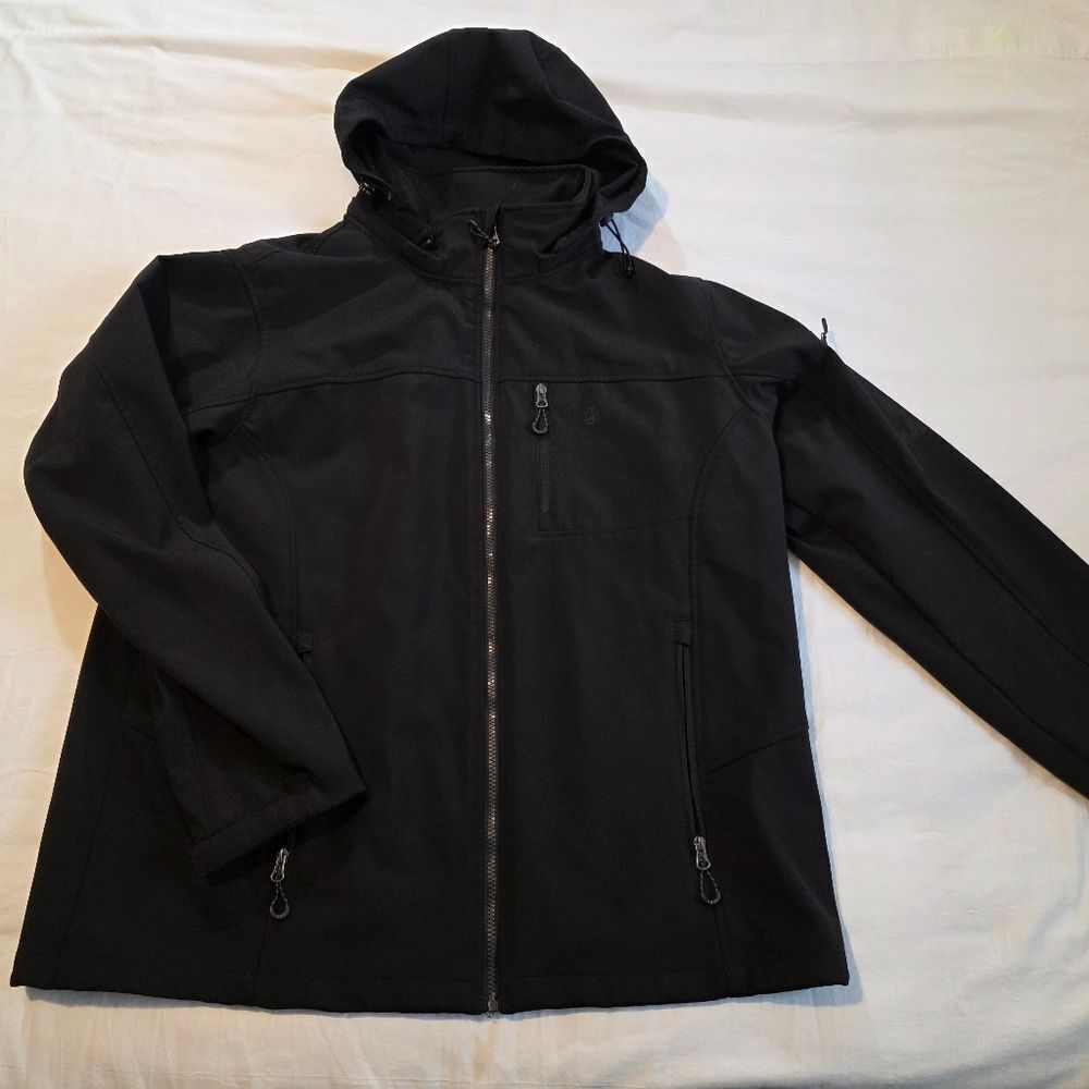Izod Men's Black Hooded Raincoat Mens XL